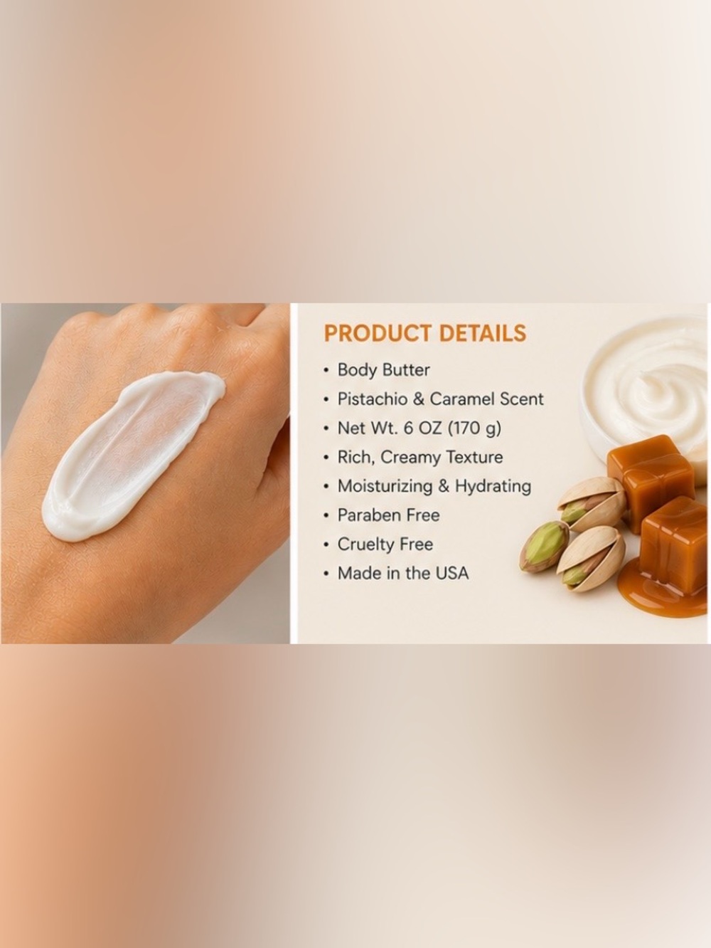 Brazilian Sol Body Butter - Pistachio & Caramel (Orange) - Picture 3 of 3